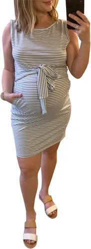 Miniatura 4 de IFFEI Mommy and Me - Vestidos de verano para mujer, sin mangas, a rayas, vestido casual con lazo en la cintura, mini vestidos familiares a juego