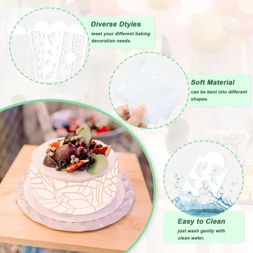 Miniatura 3 de 20 plantillas de decoración de pasteles, plantillas de decoración de pasteles de encaje hueco, plantillas florales para pasteles de boda, plantillas