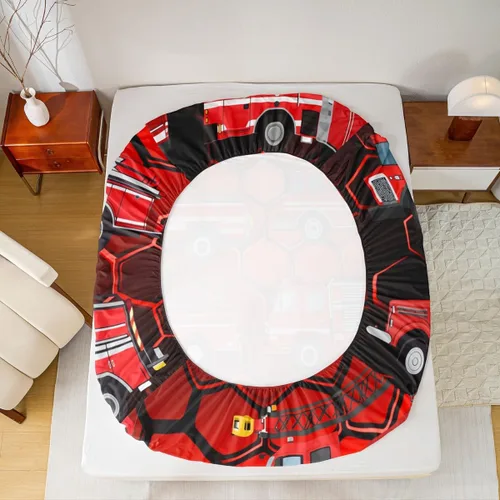 Miniatura 4 de Erosebridal Sábanas bajeras de camión de bomberos para niños, sábana bajera de panal de abejas de color rojo, tamaño individual, sábanas
