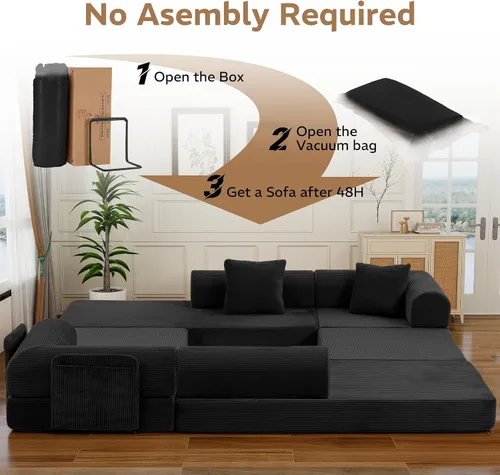 Miniatura 7 de Sofá cama modular en forma de U de 141.73 pulgadas, sofá de pana modular 6 en 1 con sensación suave como una nube, bolsa de almacenamiento