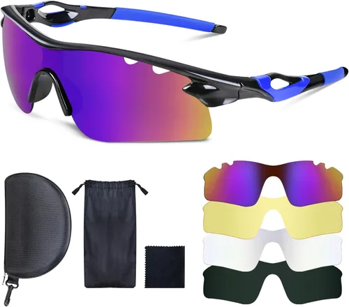 Miniatura 9 de Gafas de tiro con 5 lentes intercambiables y estuche de transporte, gafas de seguridad antivaho para caza, para hombres y mujeres Marco rojo