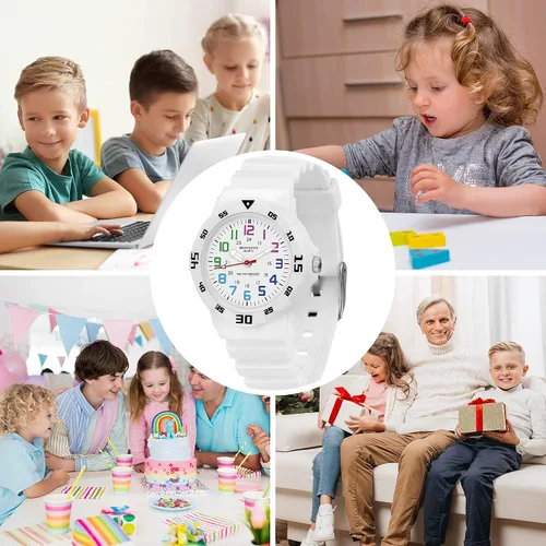 Miniatura 6 de Reloj analógico para niños, resistente al agua, para enseñar el tiempo, para niños y niñas, correa suave para aprender