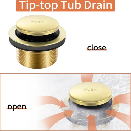 Miniatura 3 de Juego de Accesorios de Desagüe Tip-Toe Dorado para Bañera con Placa Frontal de Desbordamiento de Dos Agujeros, Kit de Ensamblaje de Desagüe