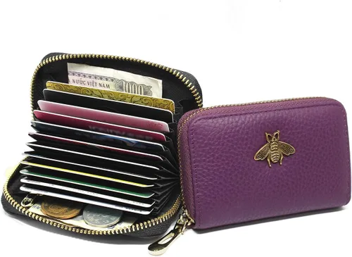Miniatura 9 de imeetu - Tarjetero de cuero con cremallera y contra identificación por radiofrecuencia (RFID) pequeño, cartera para mujer