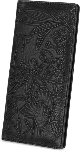 FALAN MULE Cartera delgada ultrafina para mujer, de cuero plegable, bloqueo RFID, tarjetero de diseño, Negro