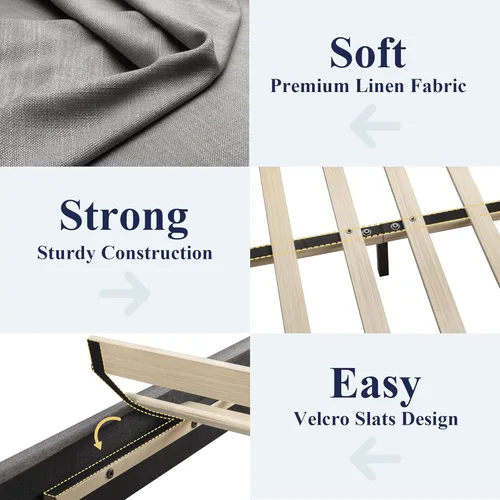 Miniatura 5 de Allewie - Base de cama Queen con cabecero tapizado ajustable, cama plataforma con listones de madera, base de colchón resistente, no necesita Gris
