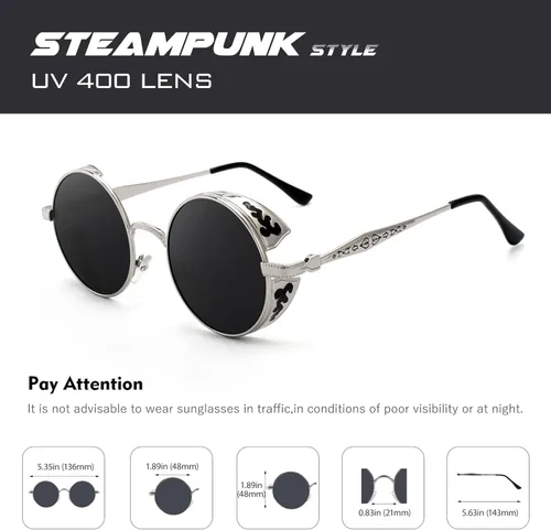Miniatura 5 de CGID E72 Retro Steampunk Style Inspired Round Metal Circle Polarized Sunglasses for Women Men