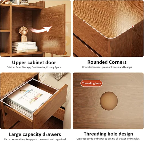 Miniatura 5 de HM&DX Escritorio para computadora de oficina en casa con gabinete, escritorio de estudio de madera con cajones, muebles modernos de madera