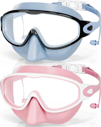Miniatura 12 de Aegend Gafas de natación con cubierta para la nariz, paquete de 2 máscaras de natación de visión amplia, antivaho/UV