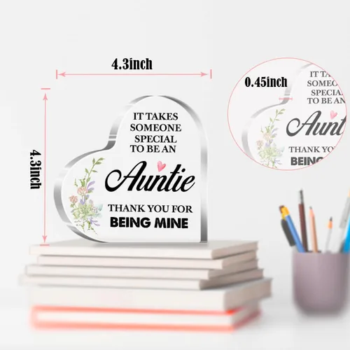 Miniatura 3 de Regalos para tía de sobrina, regalos para tía Navidad, cumpleaños, día de la madre, tía da abrazos como una madre, placa acrílica de corazón regalo