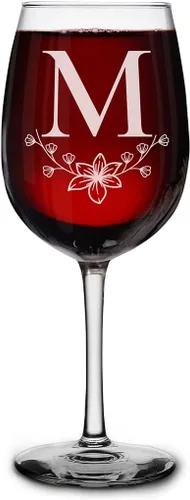 Miniatura 17 de shop4ever Copa de vino con monograma con monograma floral con inicial grabada, copa de vino de 16 onzas, elegante copa de vino de letra B