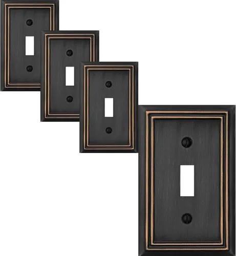 OKAWYC Placa de pared de metal Adler para interruptor de luz de palanca individual, paquete de 4 unidades de bronce envejecido de 1 banda, cubierta