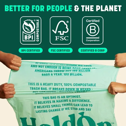 Miniatura 4 de HoldOn Bolsas altas compostables con cordón de cocina, 13 galones, resistentes a las fugas, bolsas de cocina de triple capa a base de plantas