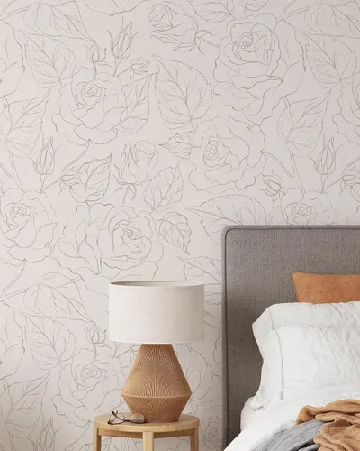 Miniatura 3 de Papel pintado de rosas bohemias, papel tapiz minimalista autoadhesivo extraíble, mural floral para despegar y pegar
