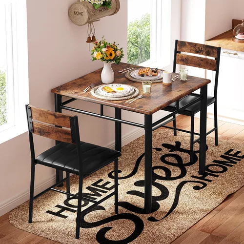 Miniatura 3 de IRONCK Juego de mesa de comedor para 2, mesa de cocina pequeña con sillas tapizadas, juego de mesa de comedor para cocina y comedor, juego de Marrón