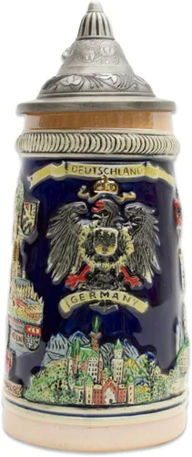 Essence of Europe Gifts E.H.G OktoberfestHaus - Jarras de Cerveza y Jarra Stein de 0.6 litros para hombre, diseño de Alemania, famosos monumentos de
