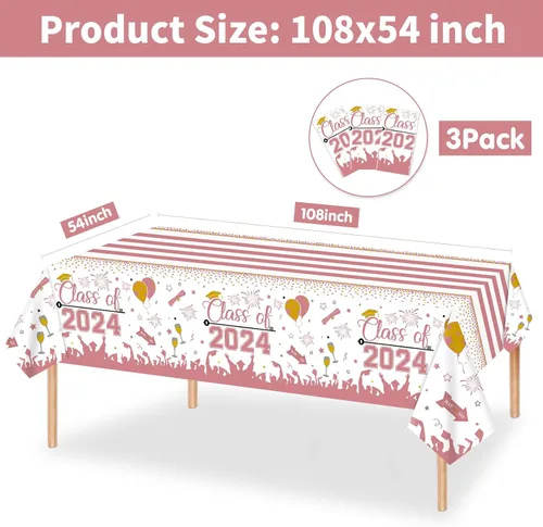 Miniatura 3 de DUAIAI Decoraciones para fiestas de graduación 2024, paquete de 3 manteles de graduación de tamaño grande, 54 x 108 pulgadas, decoración de plástico