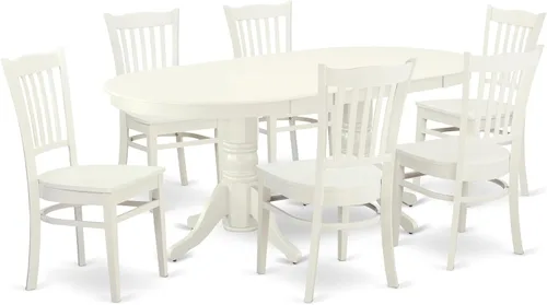 Miniatura 10 de East West Furniture VAGR9-OAK-W Juego de mesa de comedor de 9 piezas incluye una mesa de madera ovalada con hoja de mariposa y 8 sillas de comedor