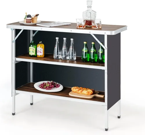 Miniatura 10 de HAPPYGRILL Mesa de campamento plegable con almacenamiento, mesa de picnic de aluminio con estantes de 2 niveles, mesa grande, bolsa de transporte