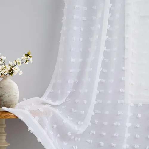 Miniatura 14 de Cortinas Beige Semitransparentes de 63 Pulgadas de Largo para Dormitorio, Sala de Estar, Guardería Infantil, Ventana con Diseño de Pompón