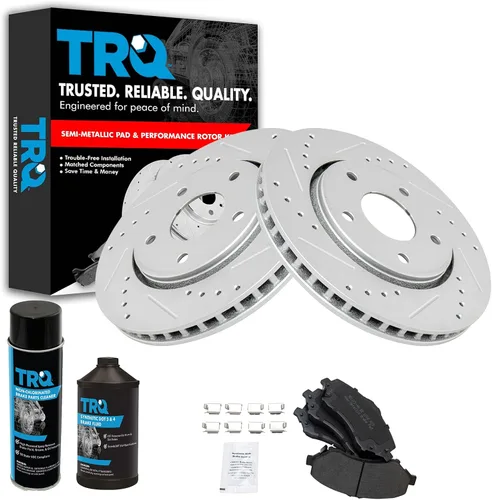 TRQ Pastilla de freno metálica delantera y kit de rotor de rendimiento compatible con Chrysler Dodge VW