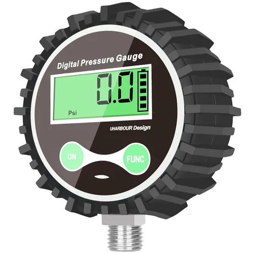 Miniatura 2 de Medidor de presión de aire digital con conector inferior NPT de 1/4 pulgadas y protector de goma, medidor de presión de neumáticos de 5-200 psi