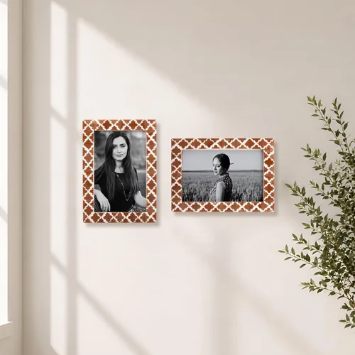 Miniatura 6 de Juego de 2 marcos de fotos hechos a mano con incrustaciones de resina, marcos de fotos decorativos marroquíes marrones y blancos de 4 x 6 pulgadas