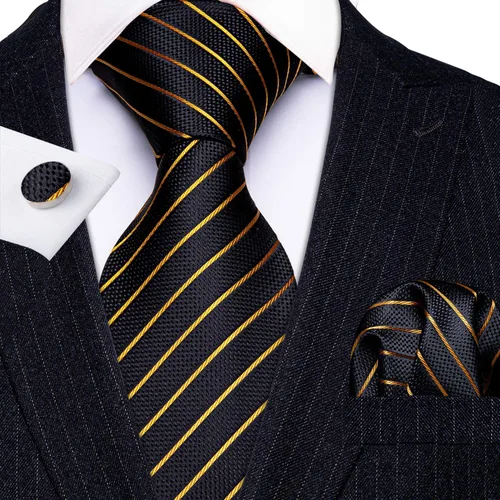 Miniatura 37 de Barry.Wang Juego de corbatas para hombre, corbata de seda a rayas, tejido a cuadros, gemelos formales, negocios, boda