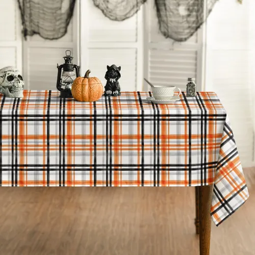 Horaldaily Mantel rectangular de Halloween de 52 x 70 pulgadas, color naranja otoñal, a cuadros, lavable, para fiesta, pícnic, cena, decoración