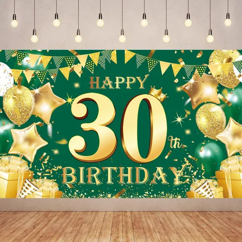 Miniatura 7 de Cartel de feliz cumpleaños número 100 de oro verde, 3.6 x 6 pies, montaje en pared, fiesta, cumpleaños