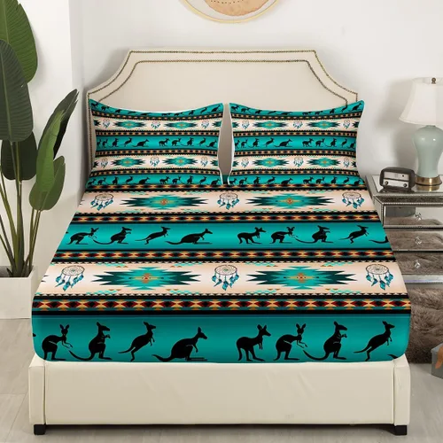 Miniatura 3 de Juego de sábanas bajeras de canguro para niños y niñas, sábanas aztecas nativas del suroeste, decoración de ropa de cama de tribu bohemia