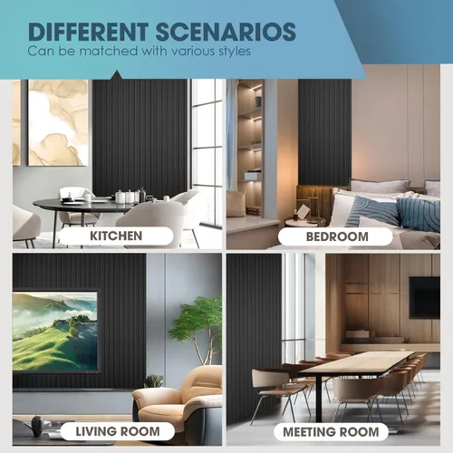 Miniatura 7 de OUZUGIE WPC Paneles de Pared de Lata Acústica, Paquete de 8 Paneles de Pared 3D de 114 x 6 Pulgadas para Decoración de Paredes Interiores, Sala