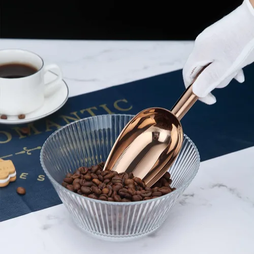 Miniatura 7 de Berglander Cuchara de hielo de acero inoxidable oro rosa de 6 onzas, cuchara de hielo de metal chapado en cobre de titanio para máquina de hielo, 4.