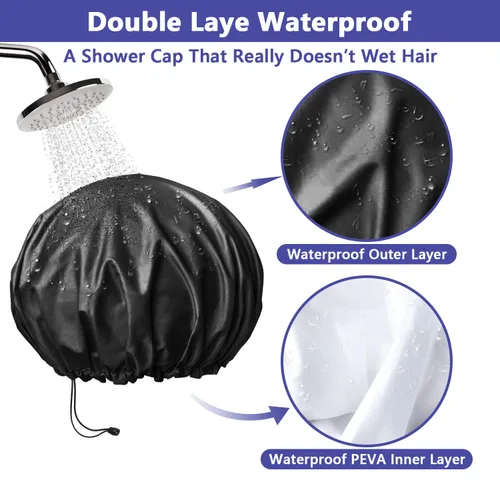 Miniatura 2 de 1 pieza de gorro de ducha, gorro de baño de doble capa y ajustable para la ducha, gorro de pelo extragrande reutilizable para mujer, exterior