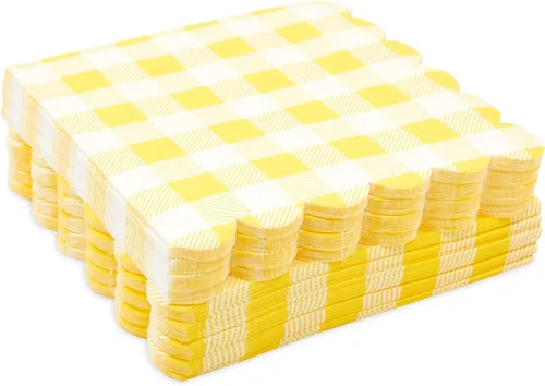 Miniatura 5 de BLUE PANDA Servilletas de papel a cuadros amarillas para fiesta de cumpleaños, boda, 6.5 x 6.5 pulgadas, paquete de 100 servilletas desechables