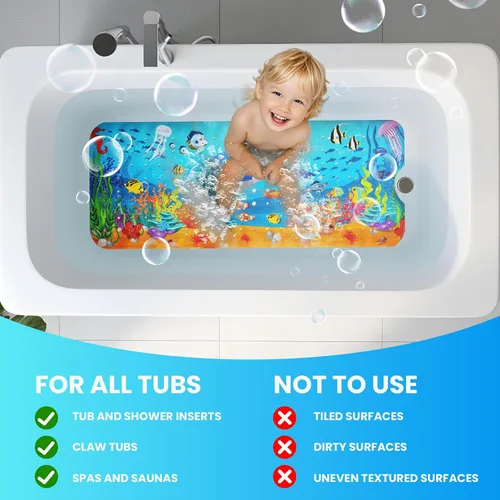 Miniatura 5 de Tapete de baño para bebé, 40 x 16 pulgadas, extra grande, alfombrillas antideslizantes para bañera y ducha con dibujos animados para niños