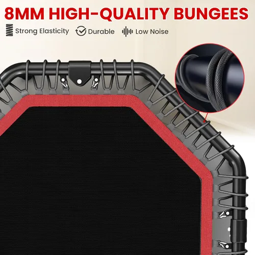 Miniatura 7 de Trampolín de rebote octogonal de 50 pulgadas para adultos, rebote de fitness con cuerdas elásticas silenciosas, barra de mango ajustable en T