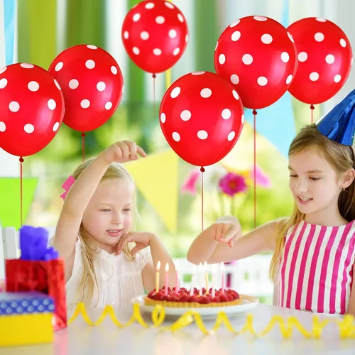 Miniatura 5 de Sumind 100 globos de látex de lunares negros y rojos, decoraciones de mariquita y fresa para decoración de fiestas, cumpleaños, suministros de boda