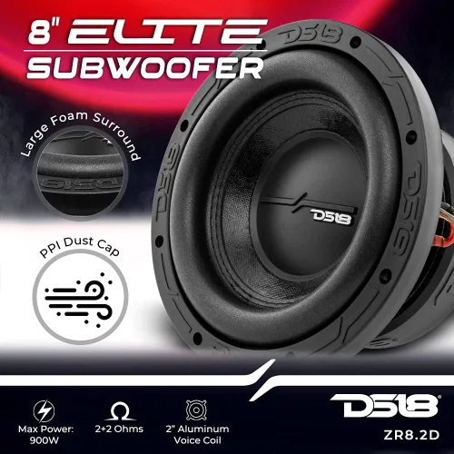 Miniatura 2 de DS18 ZR8.2D Elite-Z - Subwoofer de audio para automóvil de 8 pulgadas, 1000 W, bobina de voz doble, DVC de 2 ohmios, 2+2 OHMS (1 altavoz)
