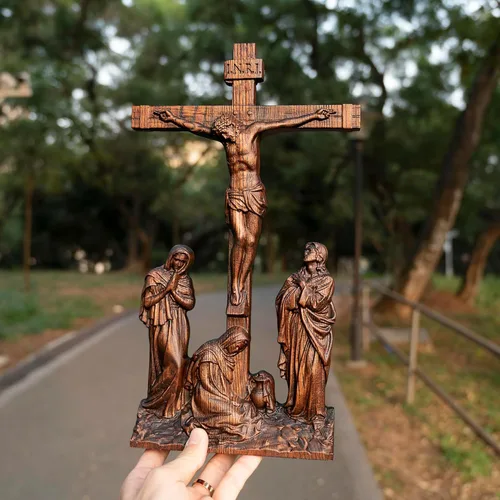 Miniatura 4 de BGCOPPER Crucifijo de Pared de Pie, Cruz de Jesús INRI para Pared, Cruz de Madera Hecha a Mano Decoración de Pared para el Hogar Regalo de Navidad