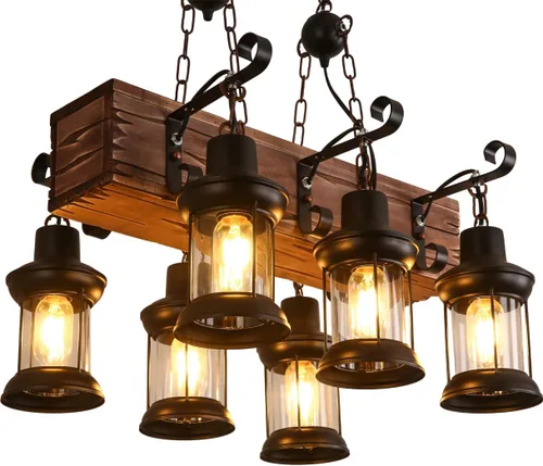 iMeshbean Candelabro rústico de granja para comedor, cocina, isla, luces colgantes de madera industrial, lámpara de techo para sala de juegos, bar,