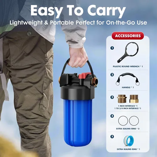 Miniatura 5 de Sistema de filtro de agua para RV, filtro en línea resistente a obstrucciones con roscas de latón, filtración de 6 etapas de 0.2 micras
