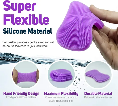Miniatura 6 de Estropajo de Silicona para Lavar Platos de Cocina - Esponjas Mágicas de Grado Alimenticio Multiusos Mejores Esponjas Limpieza de Superficies