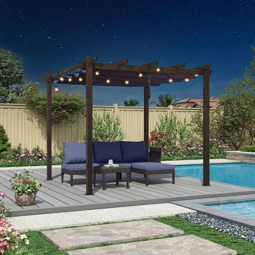 Miniatura 41 de PURPLE LEAF Pérgola Retráctil de 10' x 13' para Exteriores de Aluminio Blanco con Toldo de Sombra para Patio Refugio Moderno Marrón para Jardín