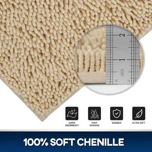 Miniatura 4 de Tapete de baño lavable a máquina, absorbe de agua, es antideslizante, suave y de microfibra, felpilla+F199:G228, Beige, 3 PCS