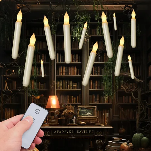 Miniatura 10 de Homemory Velas flotantes colgantes con varita remota y cuerda, 12 velas LED voladoras sin llama, luz blanca cálida, velas de ventana a pilas con Luz