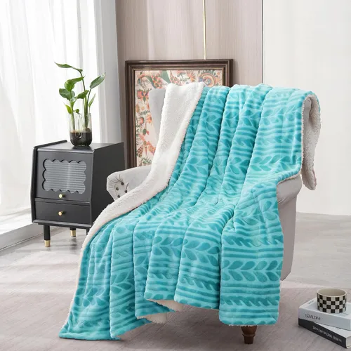 Miniatura 2 de Exclusivo Mezcla - Manta de forro polar sherpa reversible, mantas de lujo de terciopelo mullidas y suaves para sofá, 50 x 70 pulgadas, color azul