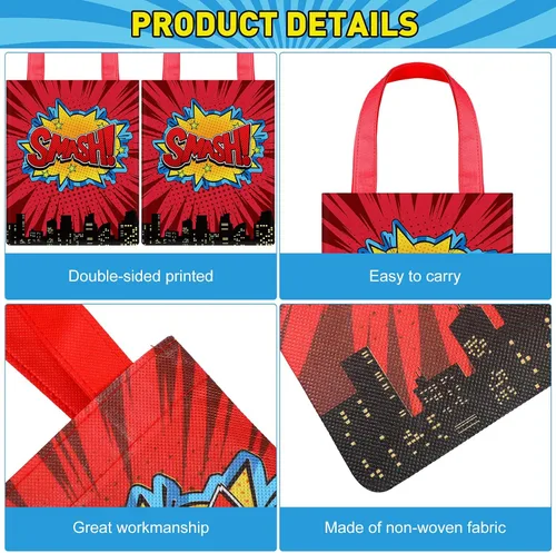 Miniatura 3 de Photect 24 bolsas de recuerdo de fiesta de héroe con temática de héroe, decoraciones de fiesta de cumpleaños, no tejidas, reutilizables, bolsa