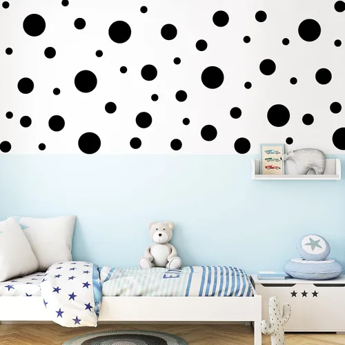Miniatura 6 de Juego de 100 calcomanías de vinilo para pared, varios lunares para guardería, habitación de niños y decoración de baño, adhesivo extraíble, seguro