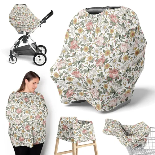 Miniatura 10 de Sweet Jojo Designs Funda de asiento de coche para bebé, color rosa rubor, estilo bohemio, Shabby Chic floral, para lactancia, silla alta, carrito